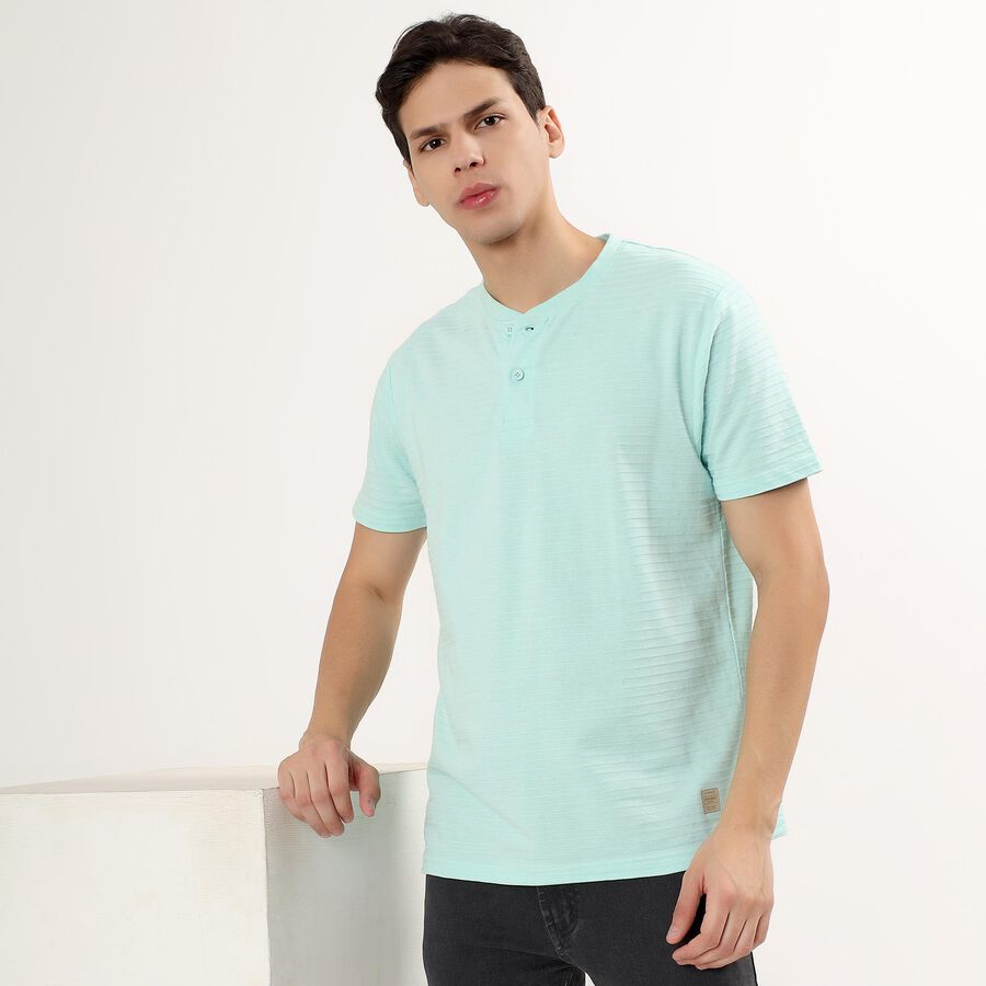 Men's Henley Half Sleeves T-Shirt , एक्वा, large image number null