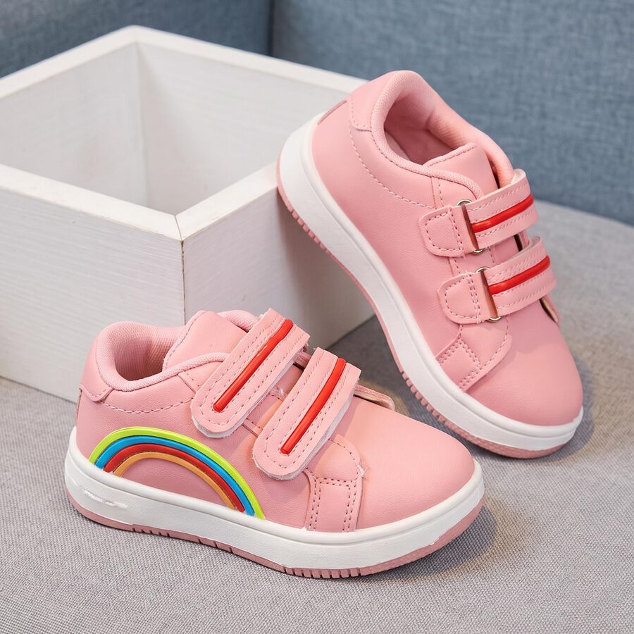 Girls Pink Velcro Strap Sneakers, Pink, large