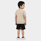 Boys Beige 100% Cotton Round Neck Graphic Print Baba Suit, गहरा पीला, small