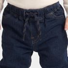 Infants' Navy Blue Relaxed Fit Drawstring Waist Jeans, Dark Blue, small