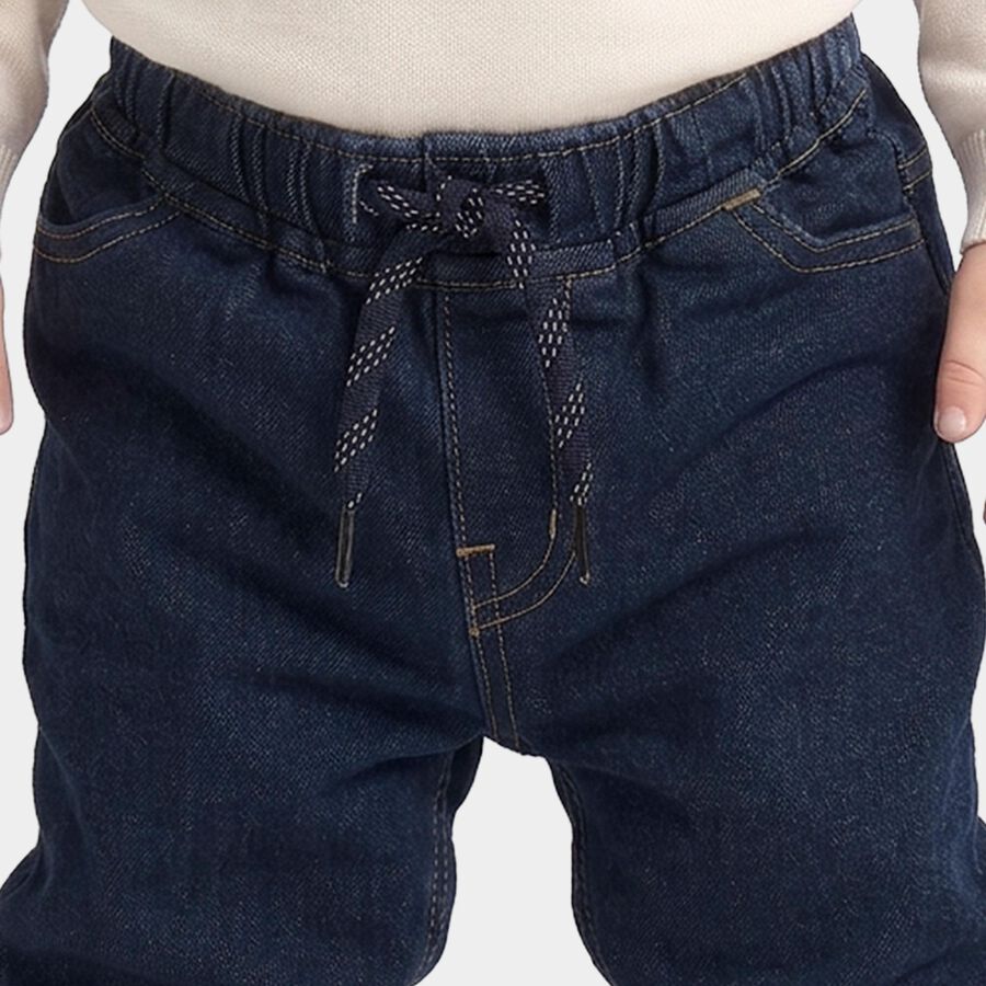 Infants' Navy Blue Relaxed Fit Drawstring Waist Jeans, Dark Blue, large