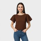 Women's Brown Round Neck Regular Top, Brown, small