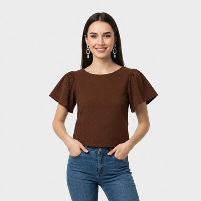 Women's Brown Round Neck Regular Top