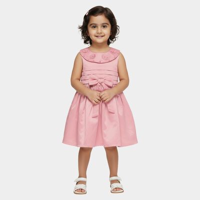 Girls' Soft Pink Floral Embellished Sleeveless Party Frock