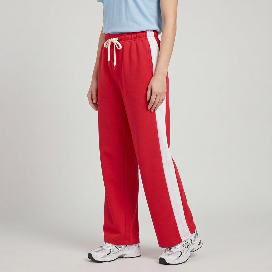 Women's Fuchsia Straight Fit Side-Striped Track Pants, रानी (फ्यूशिया), large