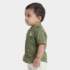 Infants Olive Green Cotton Half Sleeve Classic Collar Military Shirt, Olive, small