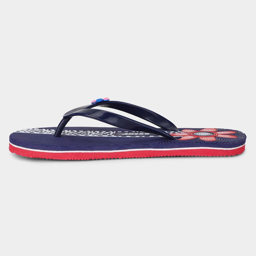 Women's Navy Blue Floral Toe-Post Flip-Flops, नीला, large
