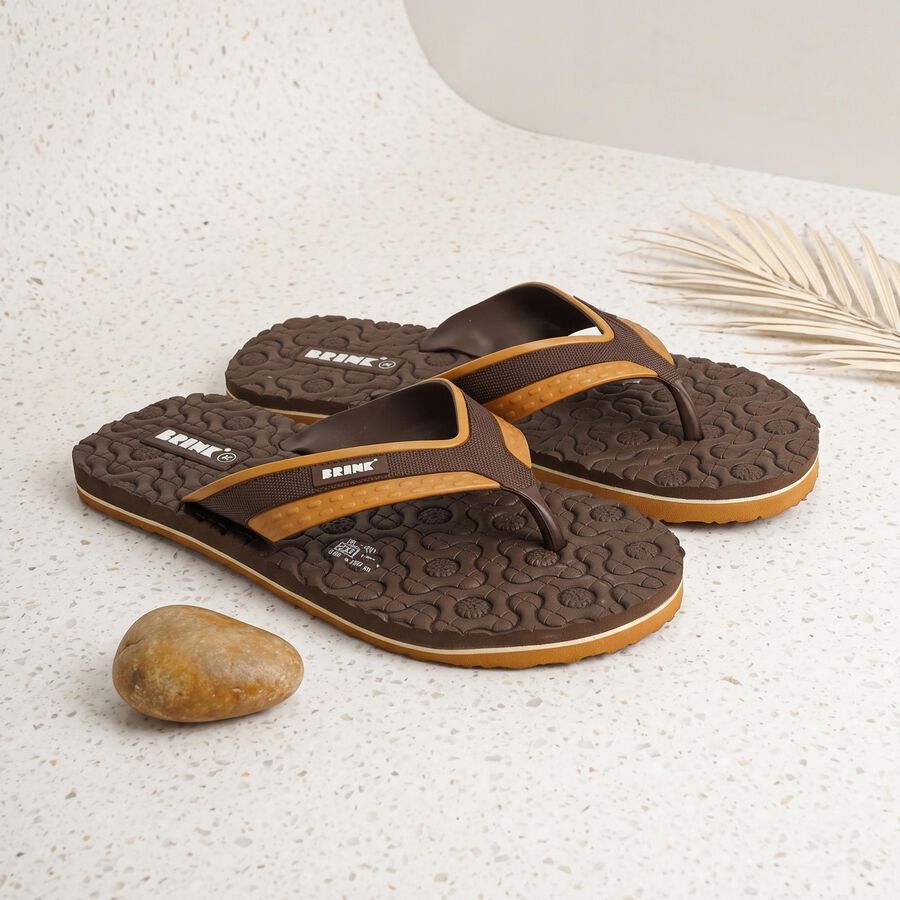 Men's Brown Thong Slip-On Flip-Flops, Brown, large