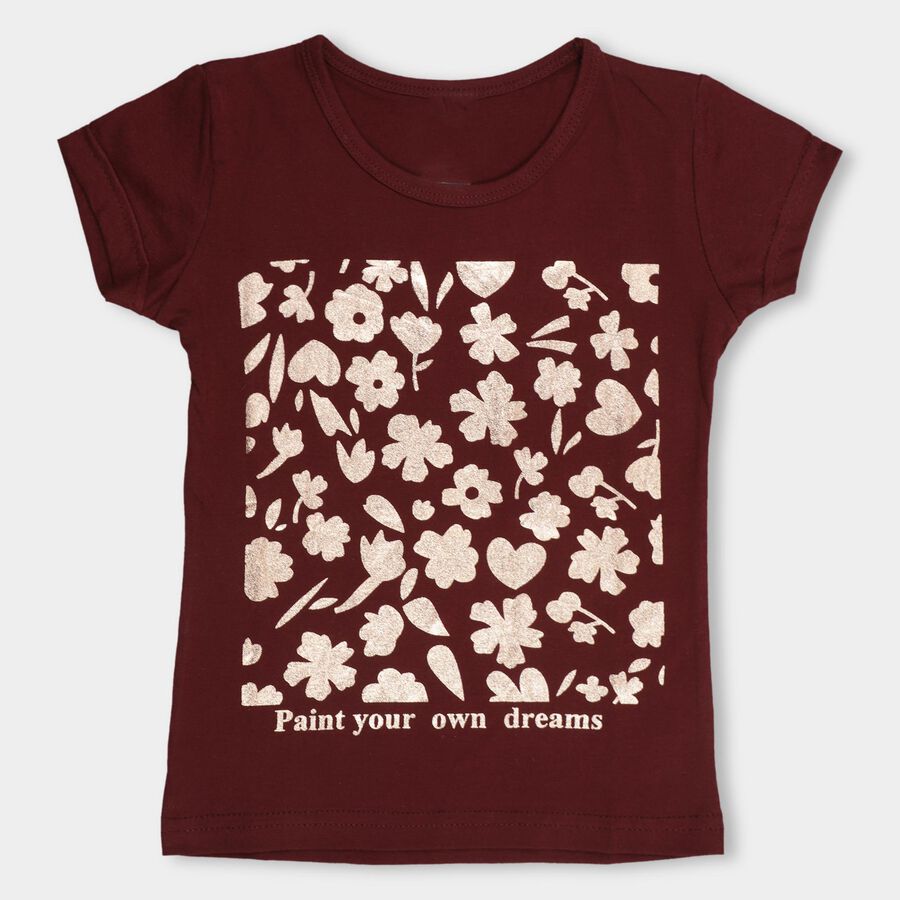 Girls' 100% Cotton T-Shirt, वाइन, large image number null