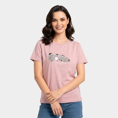 Women's Lilac Cotton Round Neck Regular T-Shirt