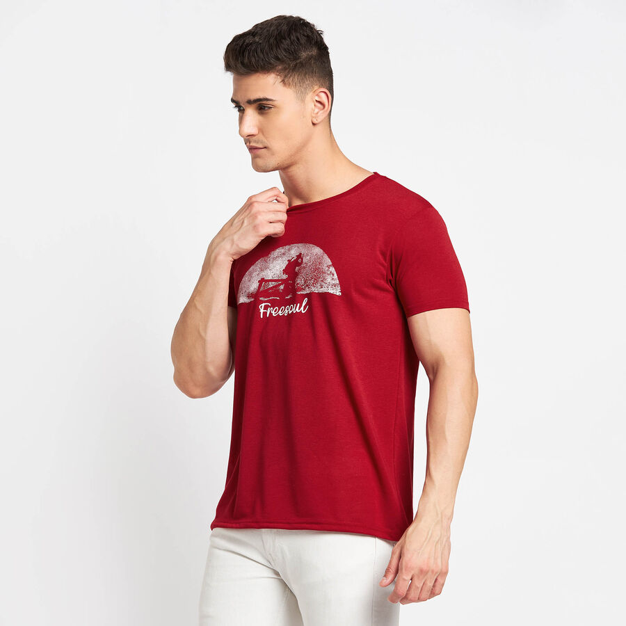 Round Neck T- Shirt, मरून, large image number null