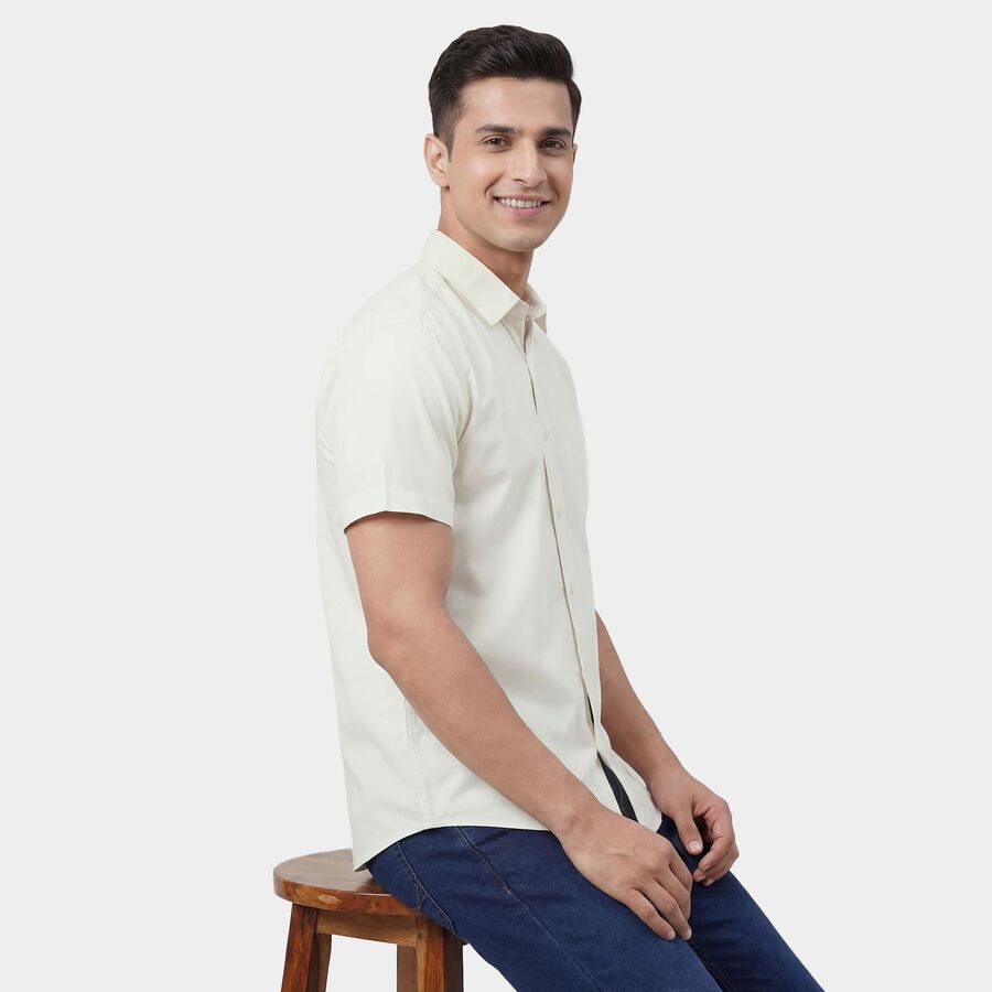 Men's White Half Sleeve Classic Collar Classic Shirt, ऑफ व्हाइट, large