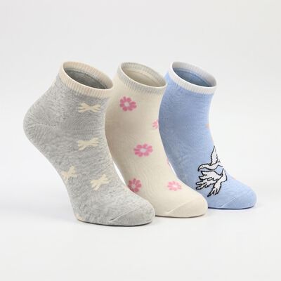 Women's Multi-Color Regular Fit Printed Pack of 3 Socks