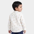 Infants Off White Cotton Long Sleeve Mandarin Collar Shirt, Off White, small