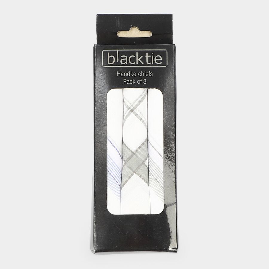Men's Dark Grey Checked Pack of 3 Handkerchief, गहरा ग्रे, large