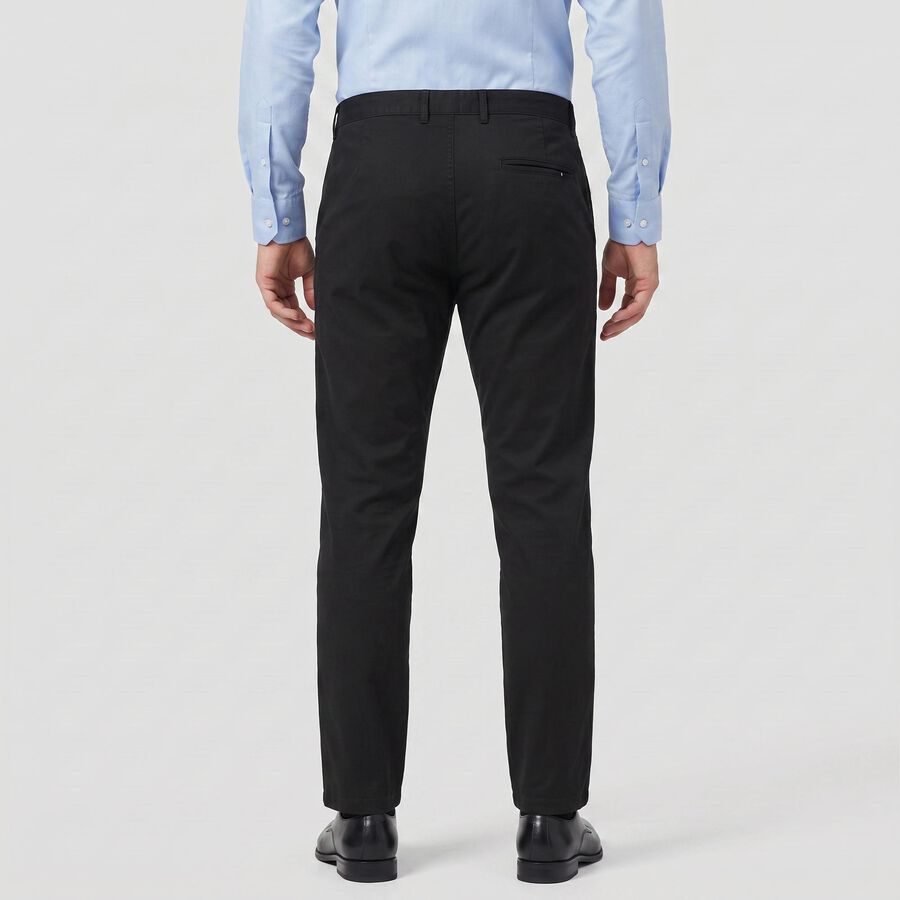 Men's Black Slim Fit Flat-Front Chino Trousers, काला, large