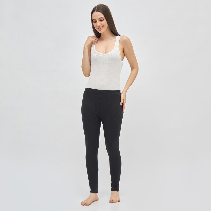 Women's Black Thermal Leggings, Black, large image number null