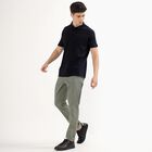 Men's Muted Sage Green Slim Fit Flat-Front Casual Trousers, Dark Green, small