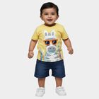 Infants' Yellow Cotton Round Neck Graphic Baba Suit, Yellow, small