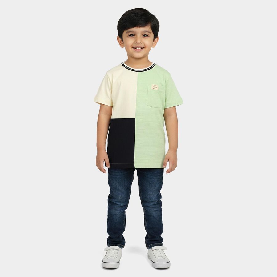 Boys Light Green Cotton Round Neck Casual Boys T-Shirt, हल्का हरा, large