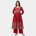 Women's Fuchsia Notch Neck Geometric Printed Kurta, रानी (फ्यूशिया), small