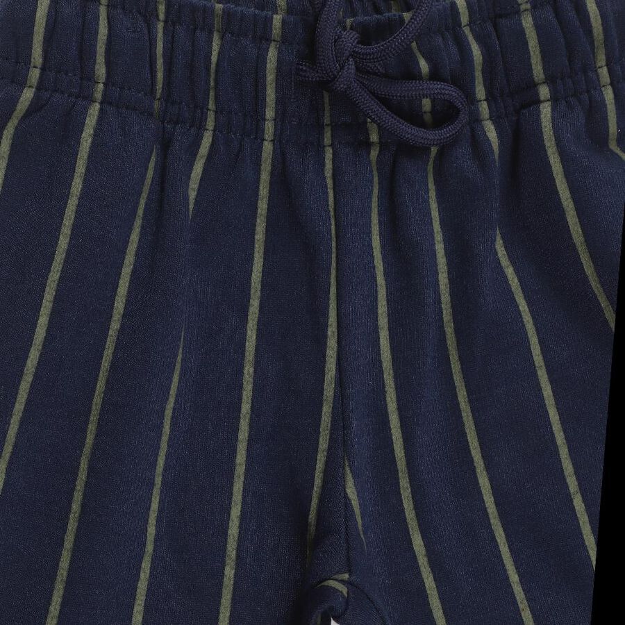 Boys' Dark Navy Blue Striped Elastic Waist Pyjama, Navy Blue, large image number null