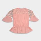 Girls' Peach Round Neck Bell Sleeve Tunic, Peach, small image number null