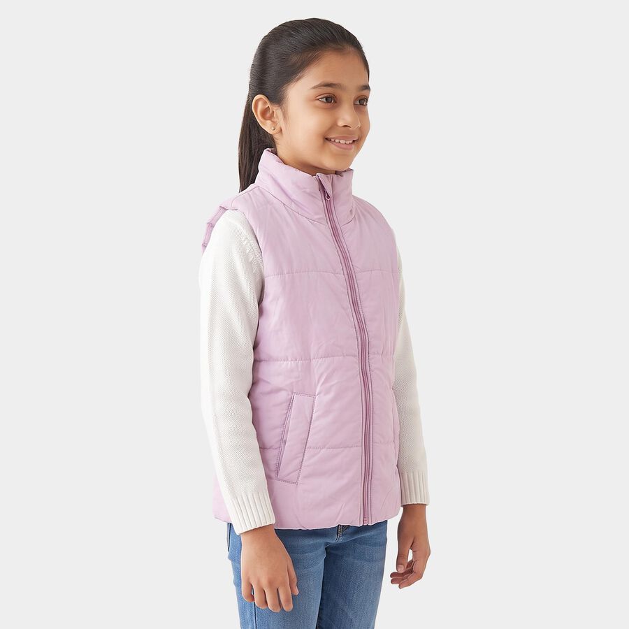 Girls' Lilac Stand Collar Puffer Jacket, Lilac, large