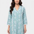 Women's Light Blue V-Neck Floral Printed Kurta, Light Blue, small