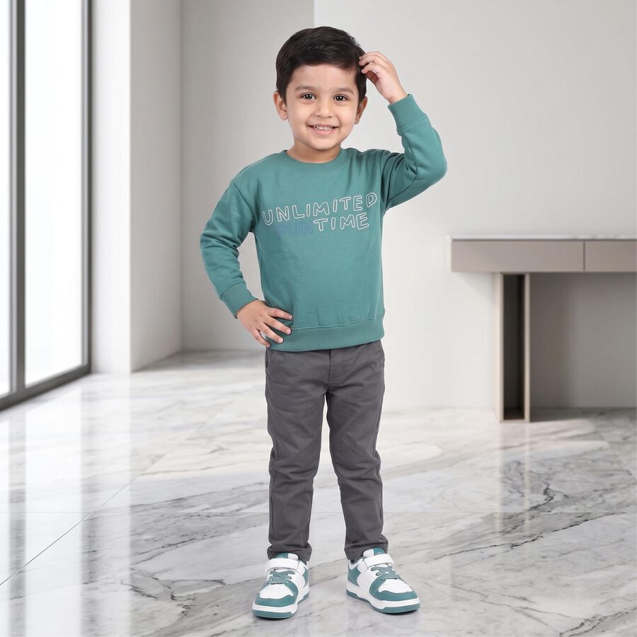 Boys' Dark Green Crew Neck Pullover Sweatshirt, Dark Green, large