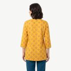 Women's Yellow V-Neck Printed A-Line Kurti, Yellow, small