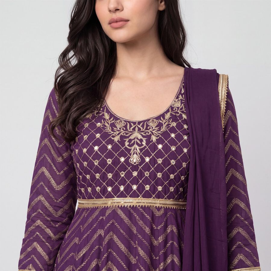 Women's Purple Embroidered Ethnic Set, Purple, large