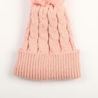 Women's Pink Cable Knit Pom-Pom Beanie Cap, हल्का गुलाबी, small