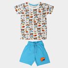 Boys White 100% Cotton Round Neck Graphic Print Baba Suit, White, small