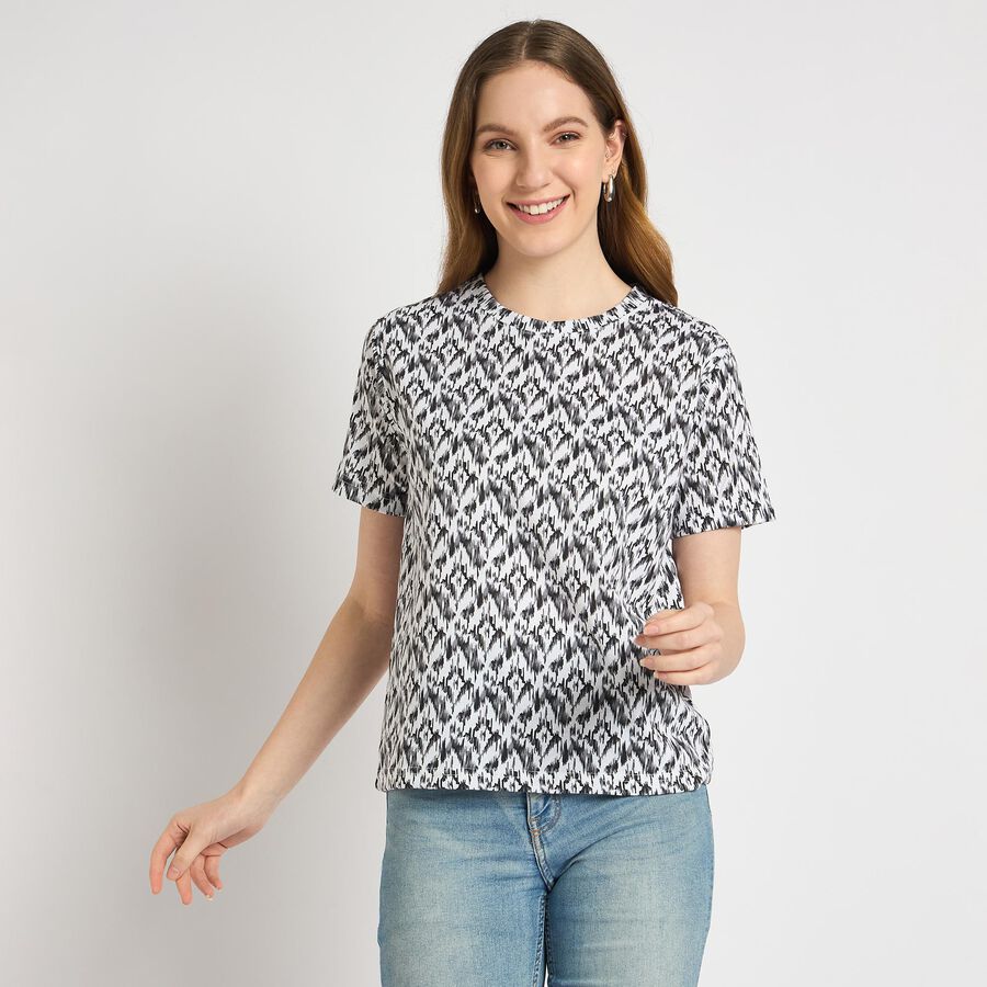 Ladies' Round Neck T-Shirt , Black, large