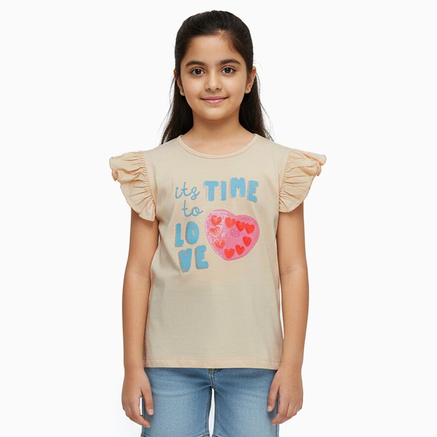 Girls' 100% Cotton T-Shirt, गहरा पीला, large image number null