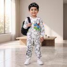 Boys Grey Crew Neck Graphic Print Baba Suit, Light Grey, small