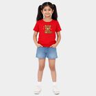 Girls Red Cotton Round Neck Casual T-Shirt, Red, small