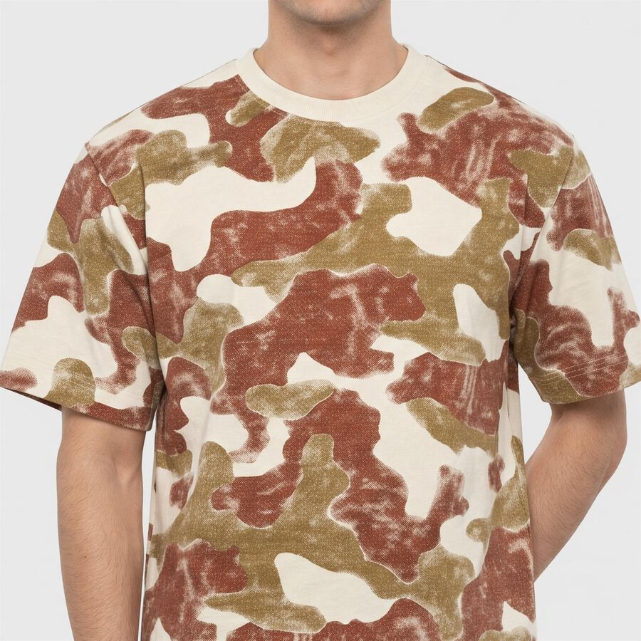 Men's Off White-Color Round Neck Camouflage Regular T-Shirt, Off White, large