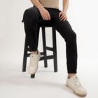 Men's Jet Black Slim Fit Elastic Waist Jeans, काला, small image number null