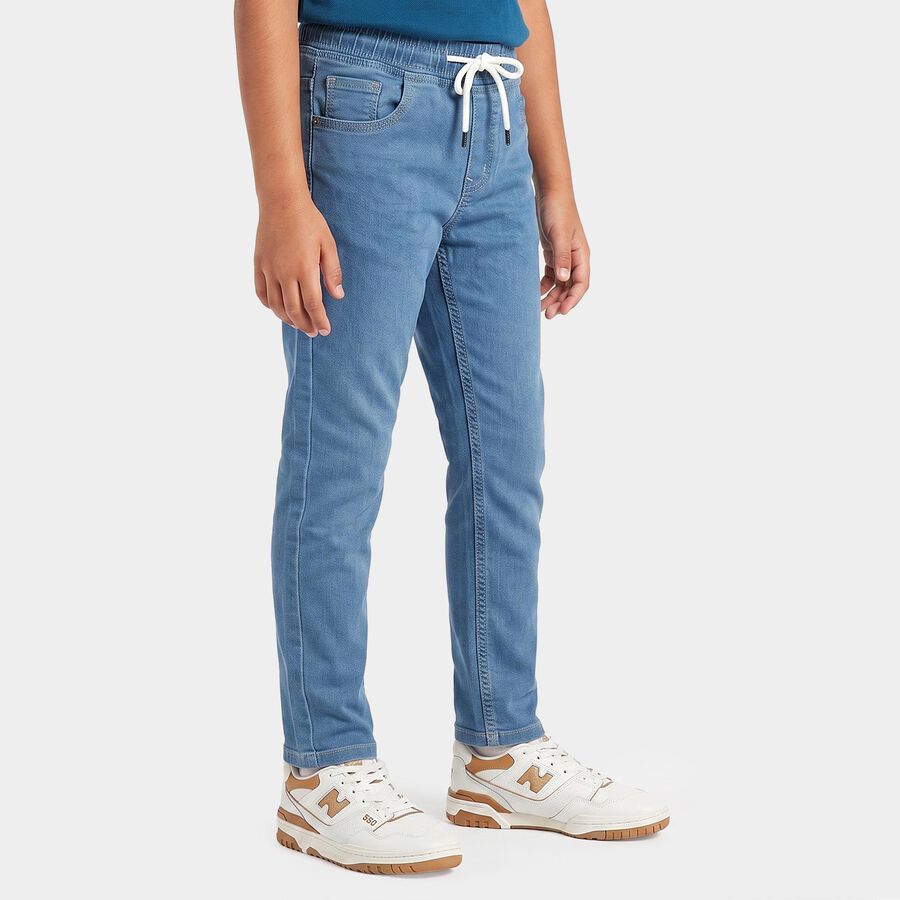 Boys' Light Blue Drawstring Jeans, Mid Blue, large