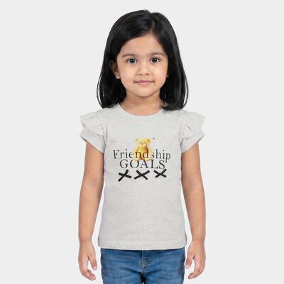 Girls Grey Round Neck Regular T-Shirt