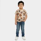 Boys Beige Cotton Round Neck Casual T-Shirt, Beige, small