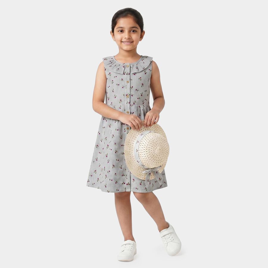 Girls Black Floral Printed Fit and Flare Frock, Black, large