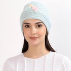 Women's Light Pastel Blue Floral Beanie Cap, हल्का हरा, small image number null