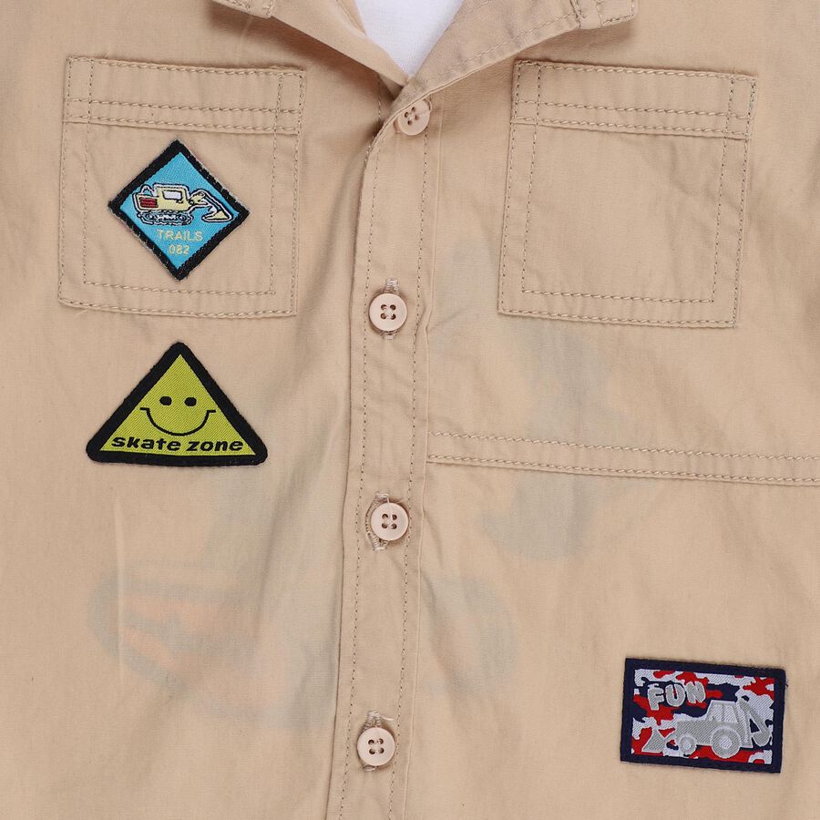 Infants Light Beige Cotton Half Sleeve Classic Casual Shirt, Beige, large image number null