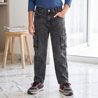 Boys' Black Cargo Fit Washed Jeans, Black, small
