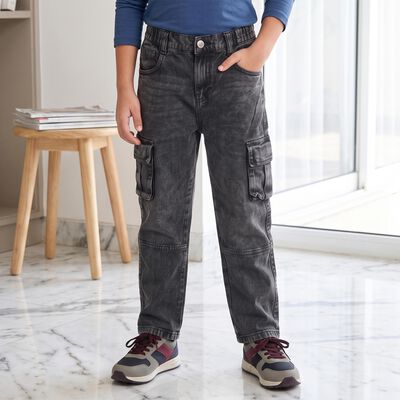 Boys' Black Cargo Fit Washed Jeans
