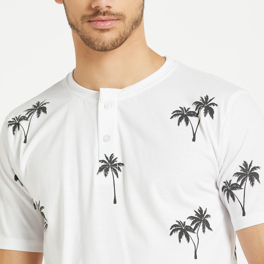 Printed Henley T-Shirt, सफ़ेद, large image number null