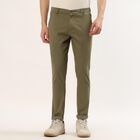 Men's Green Slim Fit Flat-Front Casual Trousers, Light Green, small